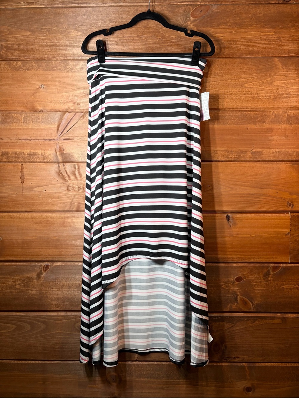 LuLaRoe Striped High-Low Skirt - Black, White & Pink Adjustable Length Medium 💕